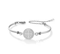 TEAMER Adjustable Religious Catholic Saint Benedict Bracelet, One Size, Stainless Steel, stainless steel