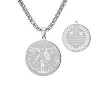 TEAMER Adjustable Saint Michael Necklace Stainless Steel St. Michael The Great Protector Archangel Amulet Necklace Religious Jewelry For Men, 25*25mm, Stainless Steel, No Gemstone