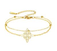 TEAMER Adjustable Witches Knot Bracelet Stainless Steel Dainty Double Layer Beads Chain Bracelet Amulet Vintage Jewelry For Women, One Size, Stainless Steel, no gemstone