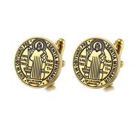 TEAMER Catholic Saint Benedict Seal Cufflinks Stainless Steel St Benedict Cufflinks Jesus Cross Religious Amulet of Strength Peace Prayer Jewellery for Men Women, 18*18mm, Stainless Steel, No Gemstone