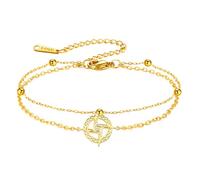 TEAMER Celtic Saint Brigid Cross Bracelet Double Layer Beads Chain Traditional Irish St. Brigid Cross Bracelet Amulet Irish Talisman Jewelry For Women, 20*20mm, Stainless Steel, no gemstone
