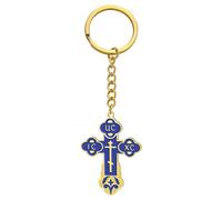 TEAMER Cross Keychain Russian Orthodox Crucifix Eastern Church Keychain Religious Christian Prayer Jewelry for Men Women, Blue Gold, 25*33.5mm