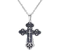 TEAMER Cross Necklace Russian Orthodox Crucifix Eastern Church Necklace Religious Christian Prayer Jewelry for Men Women, Zinc, unknow