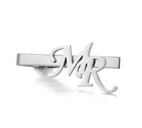 TEAMER Custom Name Tie Clip For Men Stainless Steel Personalized Initial Letters Tie Bar for Groomsman Wedding Anniversary Business, 55*25mm, Stainless Steel, No Gemstone