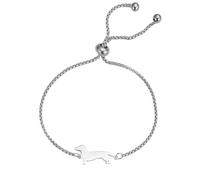 TEAMER Cute Dachshund Bracelet Resizable Dachshund Box Chain Bracelet Stainless Steel Dachshund Lover Pet Animal Jewelry For Women Men (Silver)