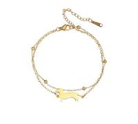TEAMER Cute Dachshund Bracelet Resizable Double Chain Bracelet Stainless Steel Dachshund Lover Pet Animal Jewelry For Women Men (Gold)