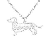 TEAMER Dainty Custom Dog Name Necklace Custom Animal Name Pendant Dachshund Poodle Labrador German Shepherd Personalized Pet Memorial Jewelry, 35*34mm, Stainless Steel, No Gemstone