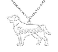 TEAMER Dainty Dog Name Necklace Personalized Animal Name Pendant Teckel Labrador Personalized Engraved Pet Memorial Jewelry For Women Men, /, Stainless Steel, No Gemstone