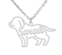 TEAMER Dainty Dog Name Necklace Personalized Animal Name Pendant Teckel Labrador Personalized Engraved Pet Memorial Jewelry For Women Men, /, Stainless Steel, No Gemstone
