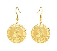 TEAMER Dainty Earrings with Medal Saint Dymphna Pendant Patron Saint of Stress, Anxiety and Mental Health Religious Jewelry with Protective Amulet, 25*27mm, Stainless Steel, No Gemstone