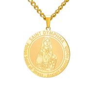 TEAMER Dainty Saint Dymphna Medal Necklace Patron Saint Pendant Stress Anxiety Mental Health Religious Jewelry with Protective Amulet, 25*27mm, Stainless Steel, No Gemstone