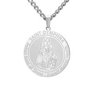 TEAMER Dainty Saint Dymphna Medal Necklace Patron Saint Pendant Stress Anxiety Mental Health Religious Jewelry with Protective Amulet, 25*27mm, Stainless Steel, No Gemstone