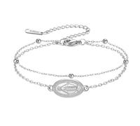 TEAMER Dainty Virgin Mary Rosary Bracelet Mother Mary Double Layer Beads Chain Bracelet Religious Faith Protection Jewelry For Women, One Size, Stainless Steel, no gemstone