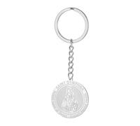 TEAMER Delicate St Dymphna Medal Keychain Patron Saint Stress Anxiety and Mental Health Problems Pendant Stainless Steel Religion Saint Amulet Protective Jewelry, silver, 25*27MM