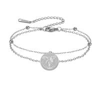 TEAMER Double Layer Beads Chain Saint Michael Bracelet St. Michael Bracelet The Great Protector Archangel Amulet Religious Jewelry For Women, 20*20mm, Stainless Steel, no gemstone