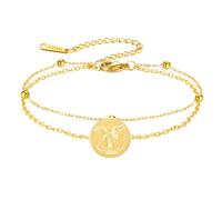 TEAMER Double Layer Beads Chain Saint Michael Bracelet St. Michael Bracelet The Great Protector Archangel Amulet Religious Jewelry For Women, 20*20mm, Stainless Steel, no gemstone