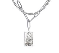 TEAMER Double Layer Necklace Vintage Tarot Jewelry Good Luck Amulet Pendants Stainless Steel Necklace, Stainless Steel, not known
