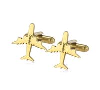 TEAMER Engraved Custom Name Plane Cufflinks Stainless Steel Personalized Airplane Cufflinks For Pilot Suits Business Shirt, 20*20mm, Stainless Steel, no gemstone