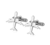 TEAMER Engraved Custom Name Plane Cufflinks Stainless Steel Personalized Airplane Cufflinks For Pilot Suits Business Shirt, 20*20mm, Stainless Steel, no gemstone