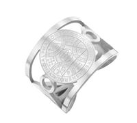 TEAMER Enochian Magic Angel Ring Solomon Kabbalah Protection Amulet Stainless Steel Hexagram Triangle Religious Jewelry For Women, Stainless Steel, No Gemstone