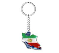TEAMER Historical Iran Map Keychain Persian Empire Lion & Sun Flag With Caspian Sea & Persian Gulf Keychain For Women Men, Silver, 30*28mm