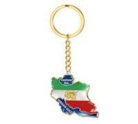 TEAMER Historical Iran Map Keychain Persian Empire Lion & Sun Flag With Caspian Sea & Persian Gulf Keychain For Women Men, Gold, 30*28mm