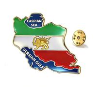 TEAMER Iran Map Brooch Pins Stainless Steel Persian Empire Map Brooch Lion & Sun Flag With Caspian Sea & Persian Gulf Brooch, 30*28mm, Stainless Steel, no gemstone