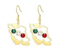 TEAMER Iran Map Dangle Earrings Stainless Steel Flag Color Rhinestone Iranian Patriotic Earrings Persian Jewelry For Women, 29*34mm, Stainless Steel, No Gemstone