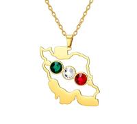 TEAMER Iran Map Necklace Stainless Steel Flag Color Rhinestone Iranian Patriotic Pendant Necklace Persian Jewelry For Women Men, 29*34mm, Stainless Steel, No Gemstone