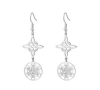 TEAMER Metatron Cube Witches Knot Dangle Earrings Double Amulet Protection Earrings Vintage Witchcraft Jewelry For Women, 19.7*23.2mm/21.2*19.8mm, Stainless Steel, No Gemstone