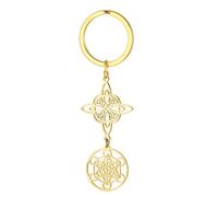 TEAMER Metatron Cube Witches Knot Keychain Double Amulet Protection Stainless Steel Keychain Vintage Witchcraft Jewelry, Gold, 19.7*23.2mm/21.2*19.8mm