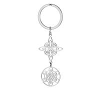 TEAMER Metatron Cube Witches Knot Keychain Double Amulet Protection Stainless Steel Keychain Vintage Witchcraft Jewelry, Silver, 19.7*23.2mm/21.2*19.8mm