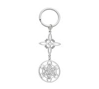 TEAMER Metatron Witch Knot Keychain Double Amulet Protection Stainless Steel Vintage Witchcraft Jewelry Silver 19.7*23.2mm/21.2*19.8mm