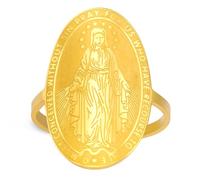 TEAMER Miraculous Virgin Mary Medal Ring Stainless Steel Resizable Mary Medallion Ring Religious Faith Protection Jewelry For Women Men (Gold)