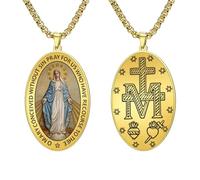 TEAMER Miraculous Virgin Mary Pendant Necklace Religious Talisman Jewelry | Stainless Steel Adjustable Mother Mary Medallion Necklace Faith Spiritual Protection Symbol Jewelry For Women