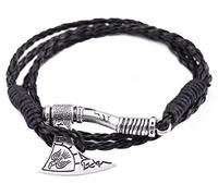 TEAMER Norse Viking Runes Axe Bracelets Perun Irish Knot Raven Animal Hatchet Amulet Talisman Jewelry (Antique Sliver Style 3), Leather
