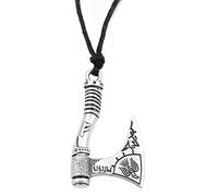 TEAMER Norse Vikings Axe Raven Rune Amulet Pendant Necklace Nordic Talisman Best Gifts (Antique Sliver)