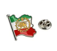 TEAMER Old Historical Iranian Flag Lapel Pin Stainless Steel Iran Flag Brooch Empire Persian Lion & Sun Brooch For Women Men, 18*20mm, Stainless Steel, no gemstone