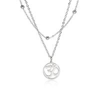 TEAMER OM Necklace Stainless Steel Yoga Meditation Spiritual Harmony Pendant Aum Om Ohm Sanskrit Symbol Necklace Jewelry For Women Girls (OM Double Chain-Silver)