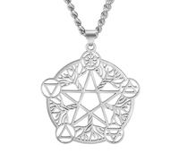 TEAMER Pentagram Necklace Tree of Life Pendant Stainless Steel Pentacle Pendant Wicca Pagan Jewelry for Women (Silver)