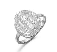 TEAMER Religious Catholic Christian Saint Benedict Ring, Stainless Steel, No Gemstone