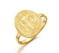 TEAMER Religious Catholic Christian Saint Benedict Ring, Stainless Steel, No Gemstone