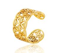 TEAMER Resizable Flower of Life Rings Stainless Steel Om Symbol Triskele Ring Sacred Geometry Magic Hexagram Talisman Amulet Jewelry For Women Girls (Flower of Life-Gold)