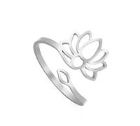TEAMER Resizable Lotus Ring Stainless Steel Semicolon Ring Yoga Meditation Om Symbol Ring Inspirational Jewelry For Women eens Girls (Lotus 1-Silver)