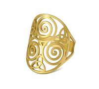 TEAMER Resizable Triskele Ring Stainless Steel Sacred Geometry Magic Hexagram Talisman Amulet Jewelry For Women Girls (Triskele - Style 2 - Gold)