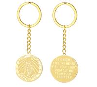 TEAMER Saint Gabriel Keychain Guardian Blessing Hope and Protection St. Gabriel Archangel Keychain Religious Jewelry, Gold, 25*25mm