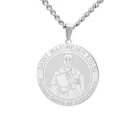 TEAMER Saint Maximilian Kolbe Pendant Necklace Patron Saint of Addictions Jewellery Stainless Steel Amulet Inspired by Catholic Faith for Men and Women, 25*27mm, Stainless Steel, No Gemstone