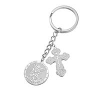TEAMER Saint Michael Cross Keychain The Great Protector Archangel Amulet Keychain Double Amulet Protection Religious Jewelry, Silver, 25*27mm/25*33.5mm