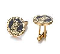 TEAMER Saint Michael Cufflinks Stainless Steel St. Michael Cufflinks The Great Protector Archangel Amulet Religious Jewelry For Men, 18*18mm, Stainless Steel, no gemstone