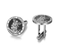 TEAMER Saint Michael Cufflinks Stainless Steel St. Michael Cufflinks The Great Protector Archangel Amulet Religious Jewelry For Men, 18*18mm, Stainless Steel, no gemstone